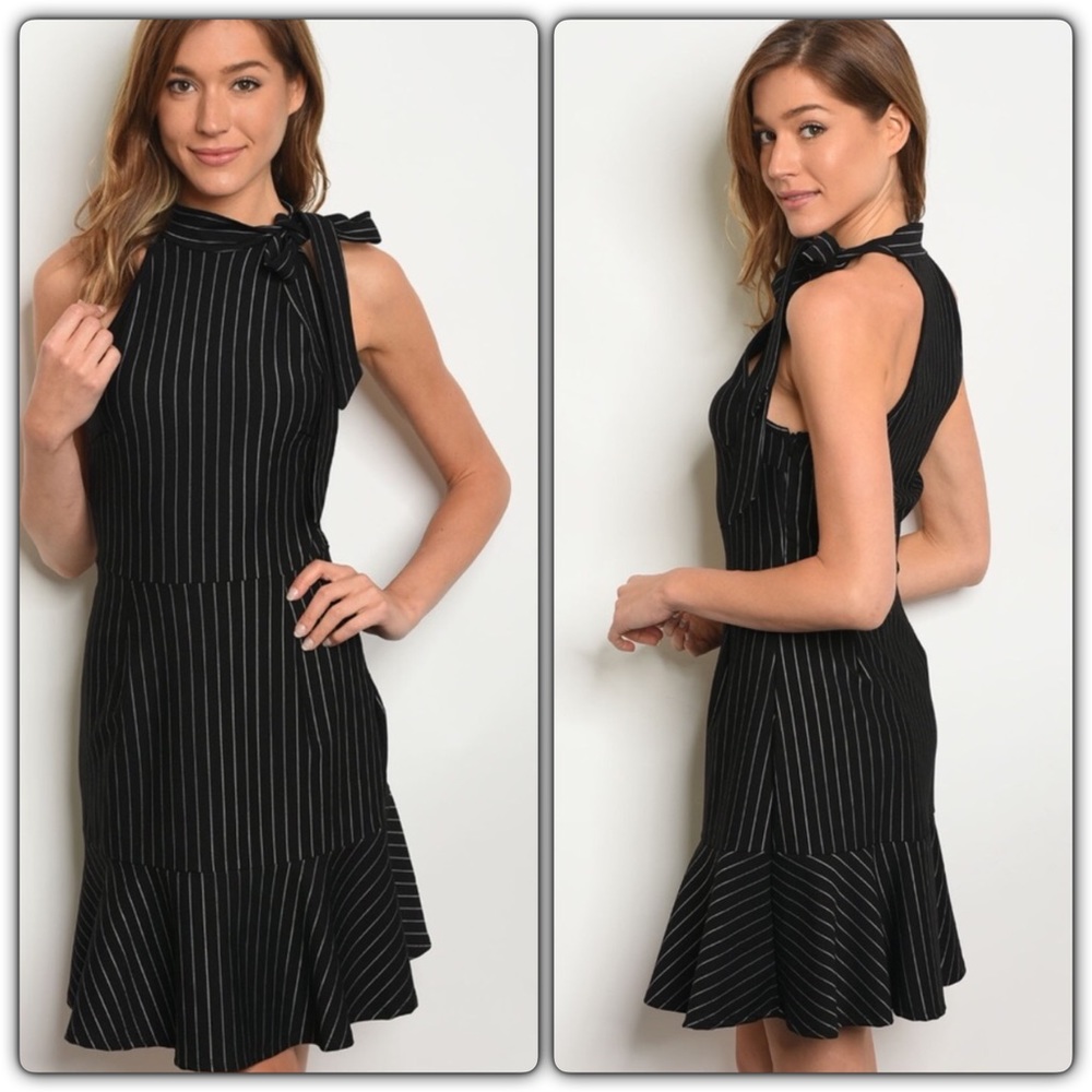 Classy Pin Striped Bow Tie Dress - Picture 2 of 5